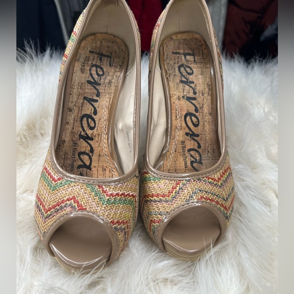 Italian Henry Ferrera Tan Y2K Peep Toe Wicker Wood Heels Stiletto Pumps 8 Italy - Picture 8 of 16